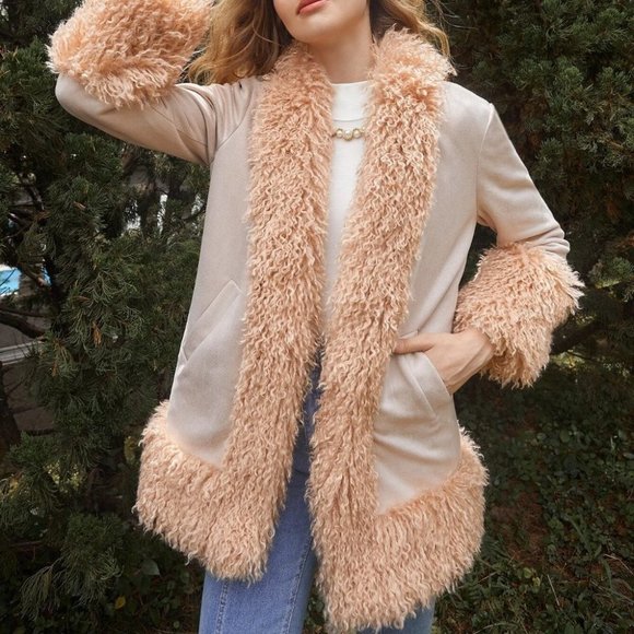 boho faux fur faux leather edge detailing coat jacket - Picture 9 of 12